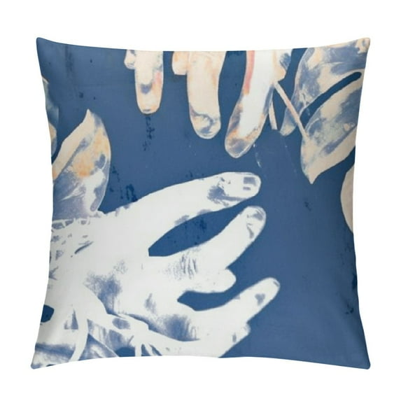 Creowell Navy Blue Tropical Leaves Pillow Covers, Monstera Eucalyptus Leaf Throw Pillow Covers Vintage Textured Pillowcase Neutral Palm Decorative Cushion Case for Home Outdoor Yard 12x12in