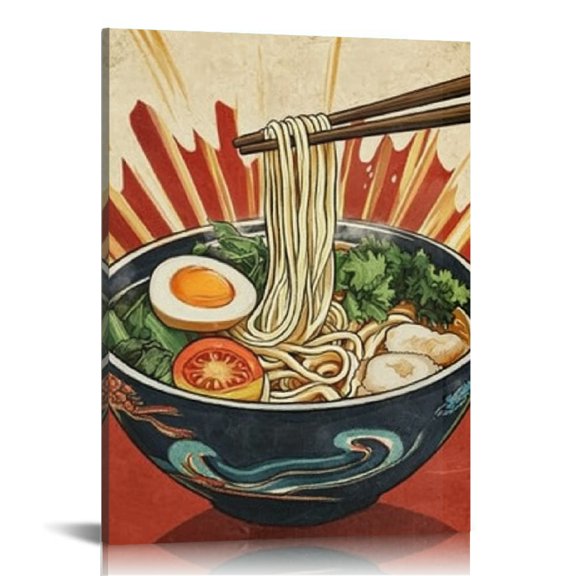 Creowell Noodles Vegetables Chopsticks Wall Decor Canvas Prints Art for Home Living Room Office, Ready to Hang Kitchen Pictures 12x16in