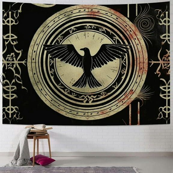 Creowell Nordic Vikings Tapestry, Soft Flannel, Viking Raven Celtic Rune Scandinavian Aesthetic Mythology Tapestry Wall Hanging for Bedroom Living Room Decor  40x30inch