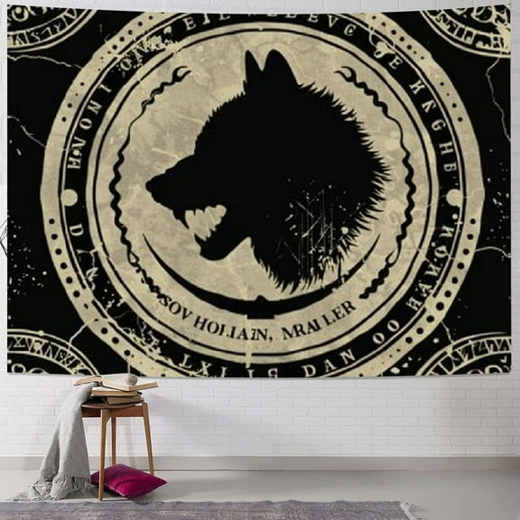 Creowell Nordic Vikings Tapestry, Soft Flannel, Viking Violence Wolf Celtic Rune Scandinavian Aesthetic Mythology Tapestry Wall Hanging for Bedroom Living Room Decor 50x40inch