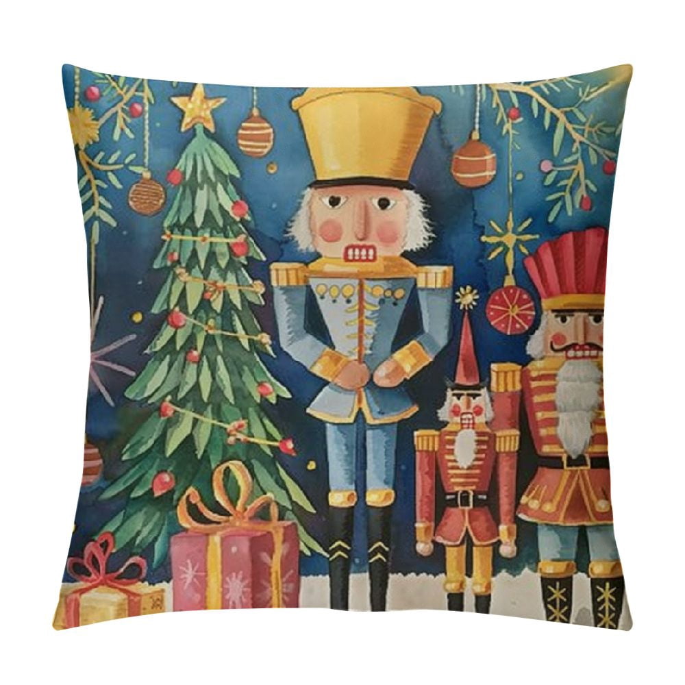 Pillow Perfect Embroidered Nutcracker Throw Pillow 16.5x16.5 Gold - Holiday Decorative Pillow