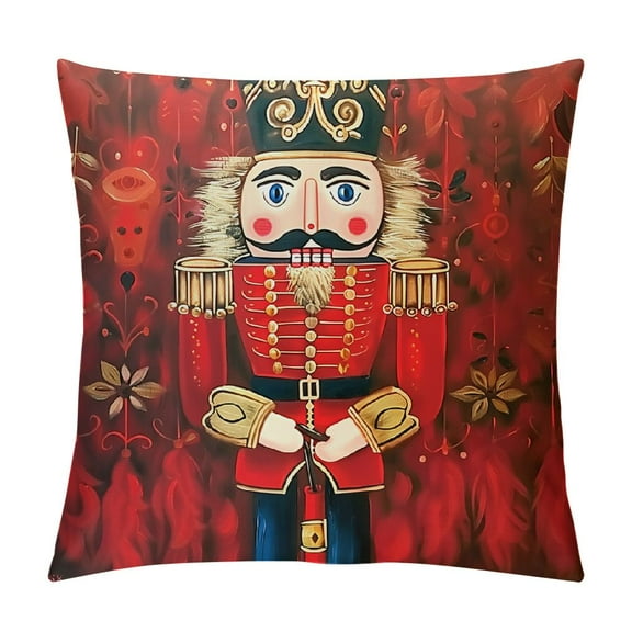 Creowell Nutcracker Pillow Covers Soldier with Red Jacket Throw Pillows, Outdoor Pillowcase Cushion Case Decor for Home Sofa Couch Bed Short Plush White
