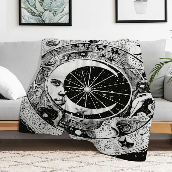 Creowell Occult Stars Planets Flannel Blankets for Couch Bed Sofa, Durable Soft and Warm Multifunctional Blanket for Sofa, Travel, Camping, Bed, Chair, All Season Gift 30x40in