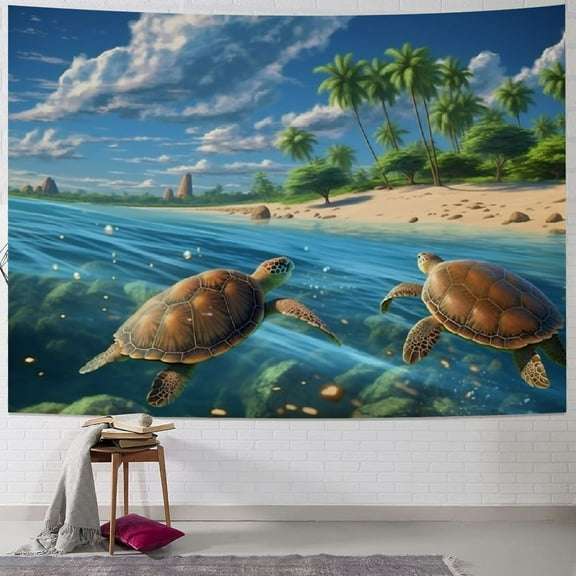 Creowell  Ocean Beach Tapestry Wall Hanging Blue Sea Tropical Island Nature Seaside Wall Tapestry for Bedroom Aesthetic Home Decor 40x30inch