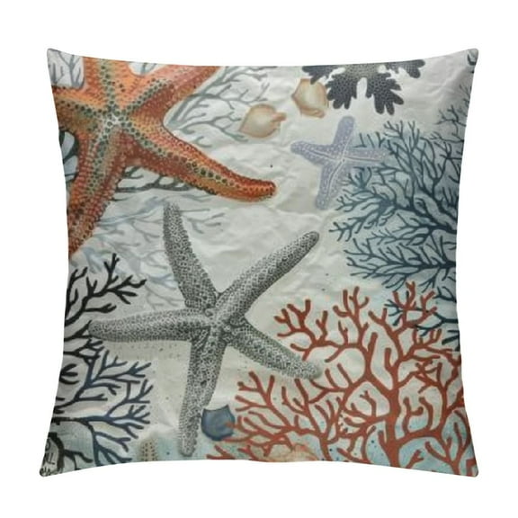 Creowell Ocean Coral Pillow Covers Nautical Coastal Throw Pillows Beach Seashell Starfish Pillow Case Soft Square Cushion Covers for Home Couch Sofa Patio Bedroom, Brown White
