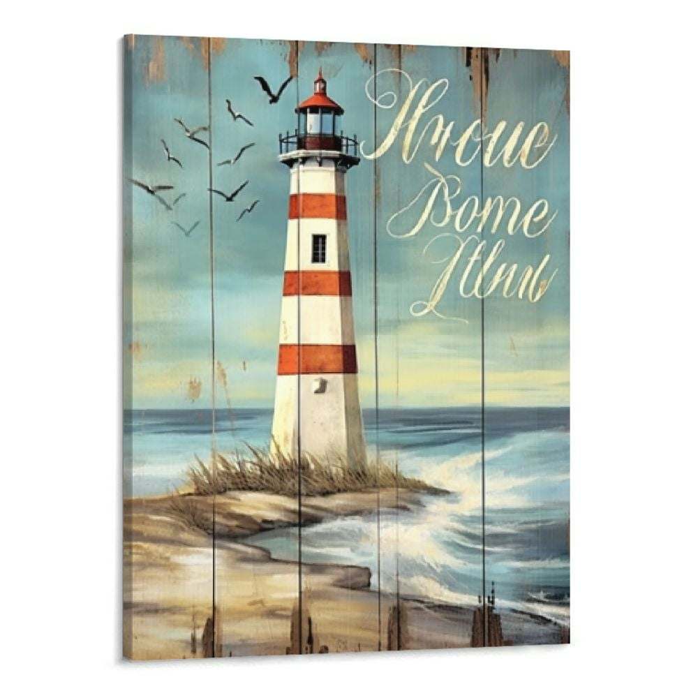Creowell Ocean Lighthouse Wall Art Rustic Coastal Nautical Pictures