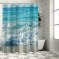 thumbnail image 1 of Creowell  Ocean Shower Curtain Blue Sea Beach, Cloth Fabric Bathroom Decor Set with Hooks White, 1 of 7
