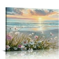 thumbnail image 1 of Creowell Ocean Sunset Canvas Prints Bathroom Wall Decor Ocean Theme Flower Canvas Wall Art Ocean Beach Sunrise With Blue Sky Beach Pictures Beach Decor for Wall Beach Art Wall Decor  20x16in, 1 of 6