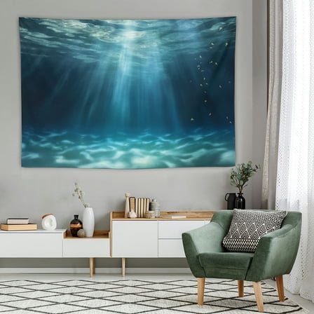 Creowell  Ocean Wall Hanging Tapestry,Bright Gravelly Bottom and Wavy Surface Tropical Seascape Abyss Underwater Picture Wall Hanging Tapestry for Bedroom Living Room Dorm 60x40 Inch 60x40in