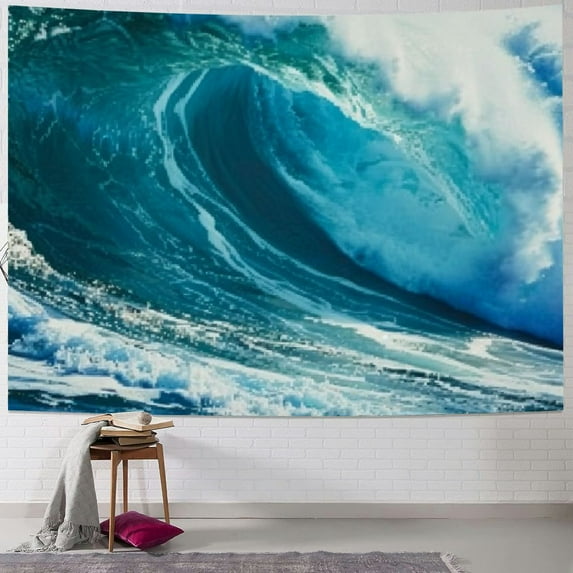 Creowell Ocean Wall Tapestry, Ocean Huge Wave Aesthetic Bedroom Tapestry Blue Small Tapestires Ocean Tapestry Wall Hanging for Living Room Wall Hanging Decor Cover Backdrop Wall Blanket 40x60inch