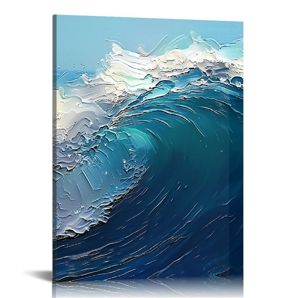 Creowell Ocean Wave Paintings Canvas Wall Art Blue Abstract Poster ...