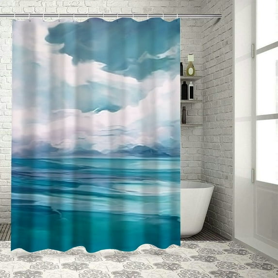 Creowell Ocean Waves Modern Waterproof Shower Curtain for Country Cottage & Farmhouse Bathroom Decor Polyester Home Bathtubs Decoration with Hooks 36x72