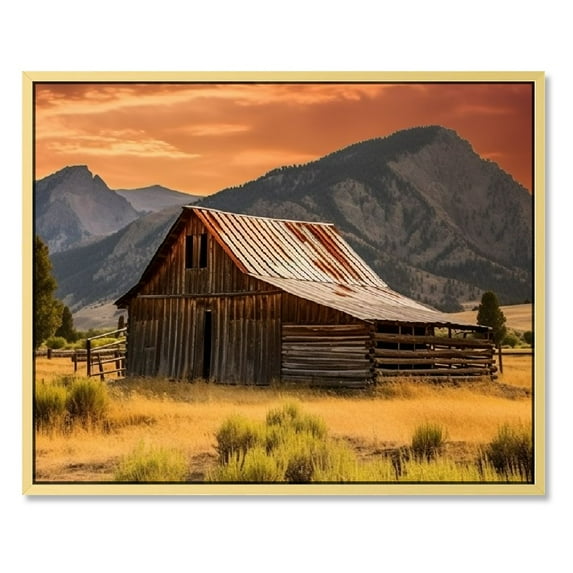 Creowell Old Barn Mountain Sunset Canvas Wall Art Picture Painting Print- Vintage Barn Canvas Artwork Wall Decor for Farm Living Room Office-16x12in / 20x16in
