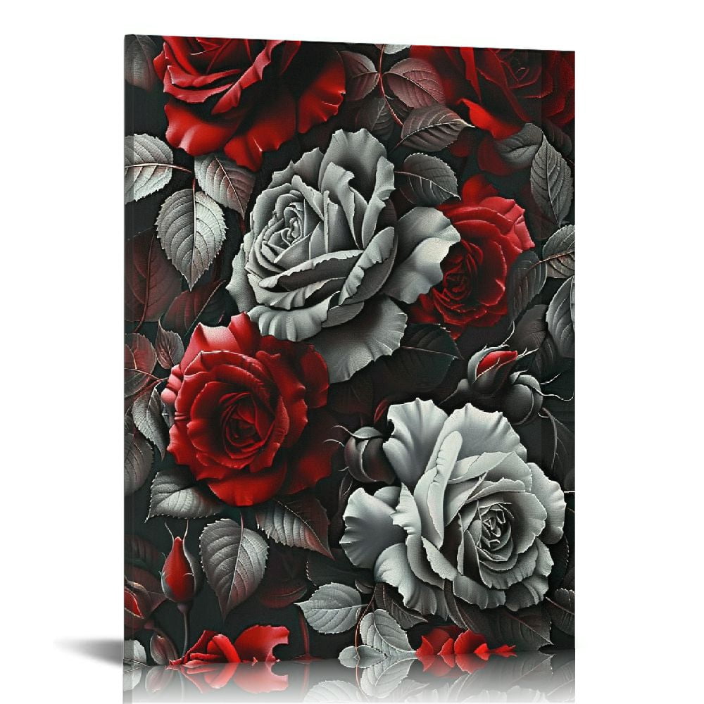 Creowell Old Black And White Rose Valentine's Day Canvas Wall Art ...