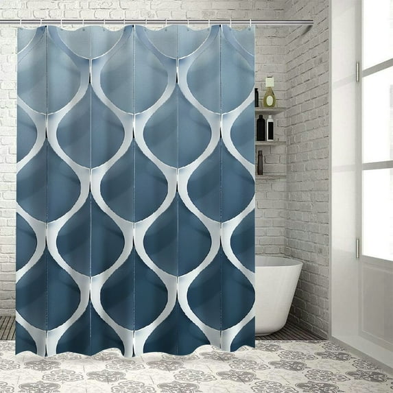 Creowell Ombre Aegean Blue Fabric Shower Curtain, Waterproof Design and Polyester, Quick-Drying, Weighted Hem, Shower Curtains Set for Bathroom , Machine Washable with Hooks White