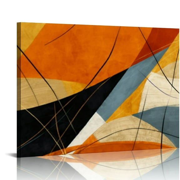 Creowell Orange Abstract Canvas Wall Art Pictures for Living Room Decoration Minimalist Painting Textured Print for Bedroom Black and Grey Artwork for Bathroom Home, Ready to Hang 20x16 in/16x12 in
