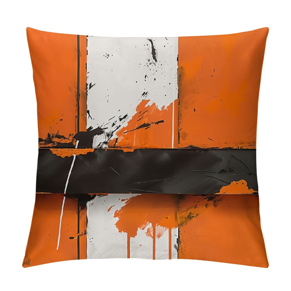 Creowell Orange Abstract Painting Square Pillows Cover Case Short Plush