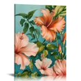 thumbnail image 1 of Creowell  Orange and Teal Wall Decor Hawaiian Hibiscus Flower Paintings Picture Tropical Floral Canvas Art for Living Room Kitchen Decoration 12x16 in, 1 of 5