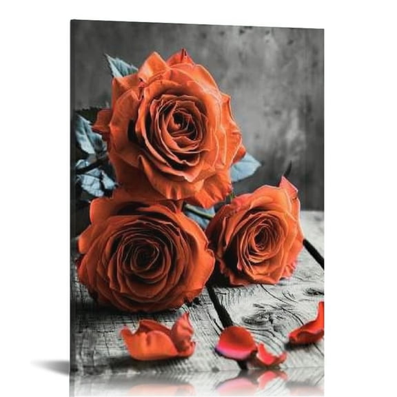 Creowell Orange Wall Art for Living Room Orange Decor Rose Flower Canvas Painting Bathroom Pictures  Nature Floral Poster Couples Bedroom Office Kitchen Artwork Home Decoration 16x20 in/12x16 in