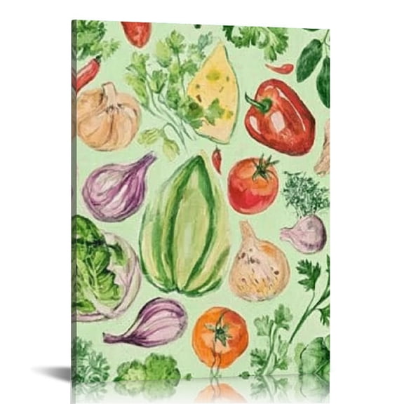 Creowell Organic Vegetables Herbs Canvas Wall Art for Home Decor 12x16in