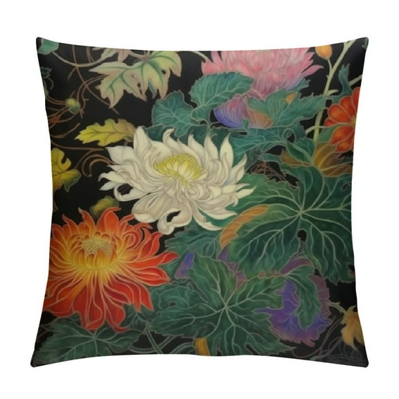 Creowell Oriental Floral Throw Pillow Cover Chinoiserie Couch Outdoor Pillow Pillow Case Japanese Flower Sofa Pillowcase 12x12in