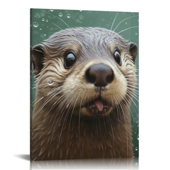 Creowell Otter Rain Drops Wall Decor Canvas Art for Home Office 12x16in