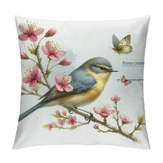 Creowell  Outdoor Bird Decorative Throw Pillowcase, Bird Flower Both Sides Printed Spring Cushion Patio for Home Couch Sofa Decor，Multi-Size