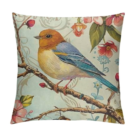 Creowell Outdoor Bird Decorative Throw Pillowcase, Bird Flower Both Sides Printed Spring Cushion Patio for Home Couch Sofa Decor