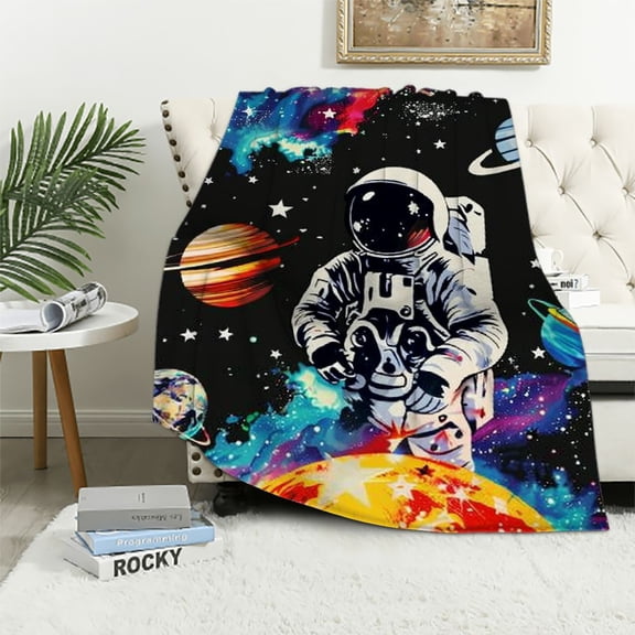 Creowell  Outer Space Blanket Kids Blanket for Boys Gifts Constellation Solar System Blanket Ultra Soft Galaxy Rocket Planet Blanket for Kids Birthday for Sofa Living Room Decor 50x60in