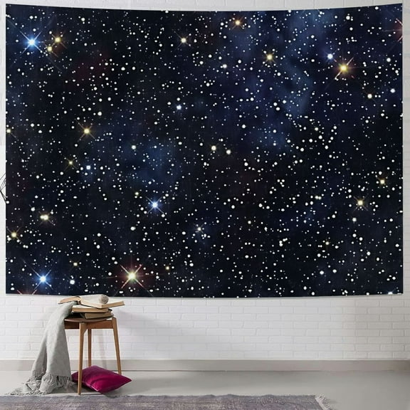 Creowell Outer Space Galaxy Tapestry, Dark Blue Starry Night Sky Stars Moon Ceiling Tapestries,Fantasy Cosmic Universe Celestial Small Tapestry Wall Hanging for Bedroom Room Dorm 40x30inch