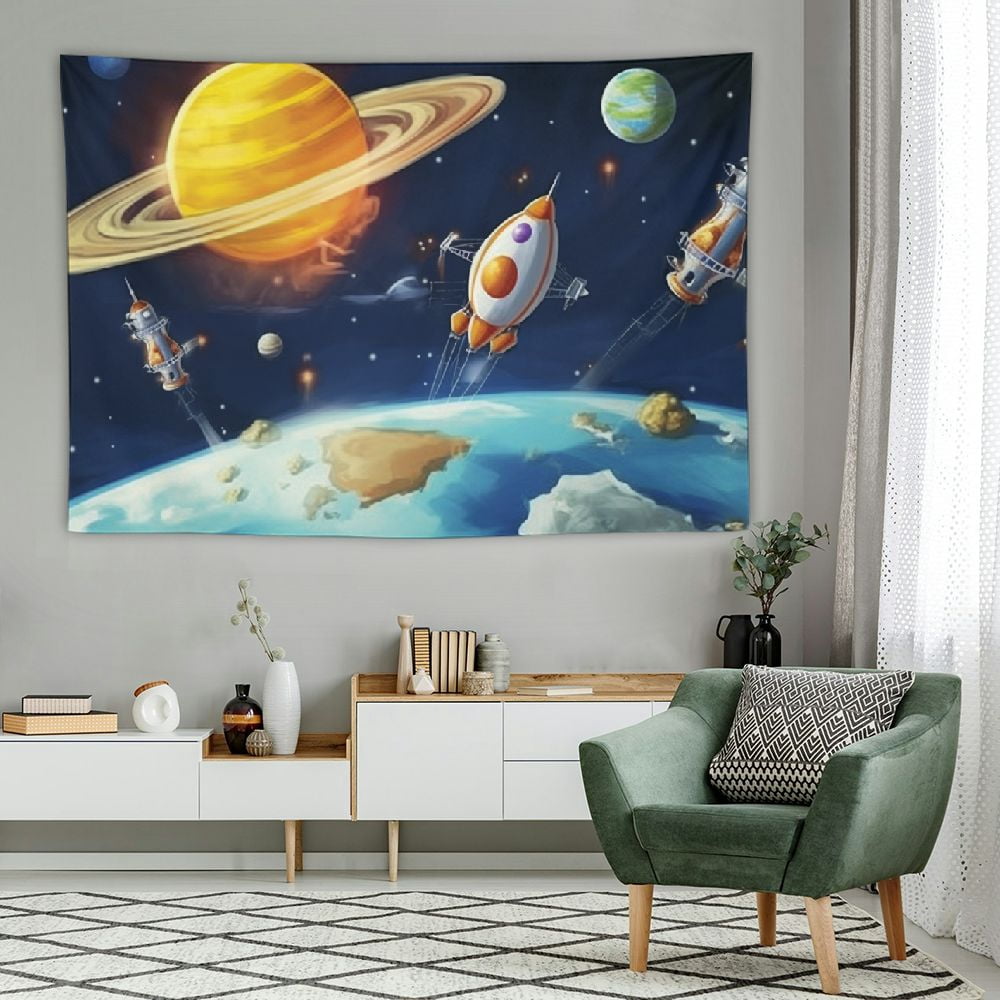 Creowell Outer Space Tapestry, Solar System of Planets with a Spaceship ...