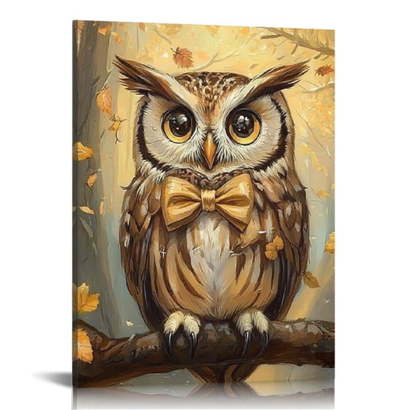 Creowell Owl Forest Bow Tie Art Modern Canvas Prints Wall Decor for Home Living Room Bathroom Bedroom Office, Perfect Gift Ideas for Various Occasions 12x16in