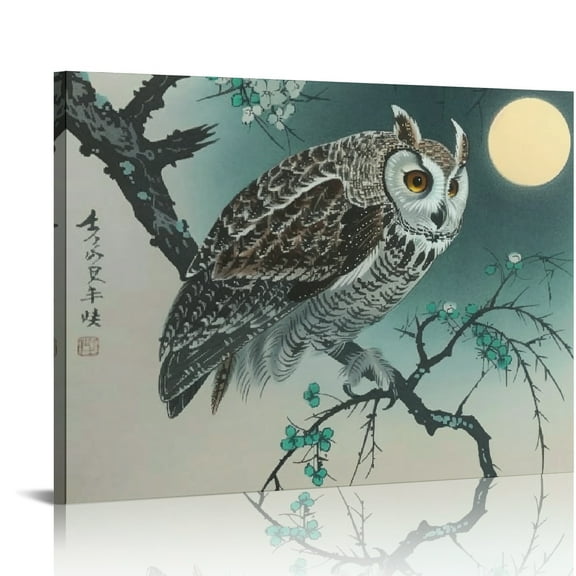 Creowell Owl Moon Branch Canvas Prints Wall Art Home Decor 16x12in