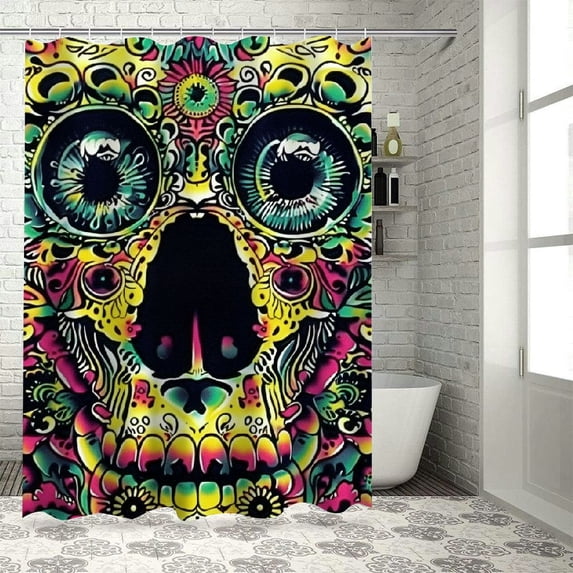 Creowell Owl Shower Curtain, Ornate Colorful Owl Elements Eye Feather of Universe Psychedelic Art, Cloth Fabric Bathroom Decor Set with Hooks White