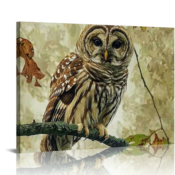 Creowell Owl Tree Branch Leaves Canvas Print Wall Art Decor 16x12in