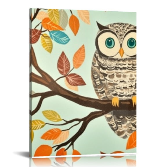 Creowell Owl Tree Branch Leaves Canvas Wall Art Home Decor 12x16in