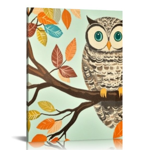 Creowell Owl Tree Branch Leaves Canvas Wall Art Home Decor 16x20in