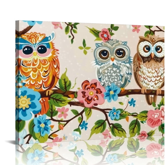 Creowell Owls Branch Flowers Canvas Prints Wall Art Decor 20x16in