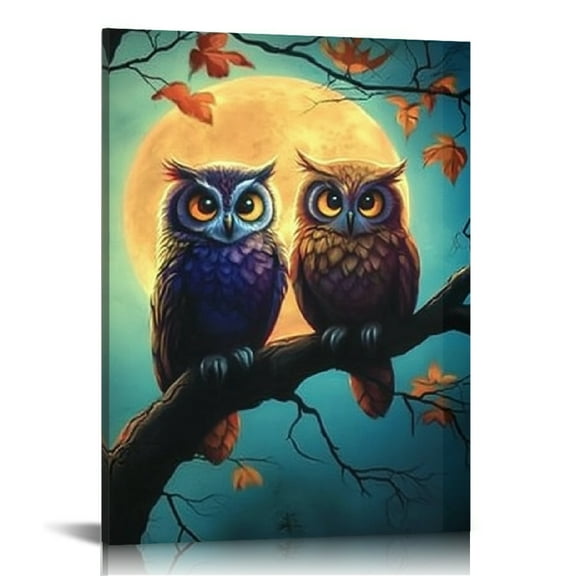 Creowell Owls Branch Full Moon Wall Art Canvas Print Home Decor Living Room Office Bedroom 12x16in