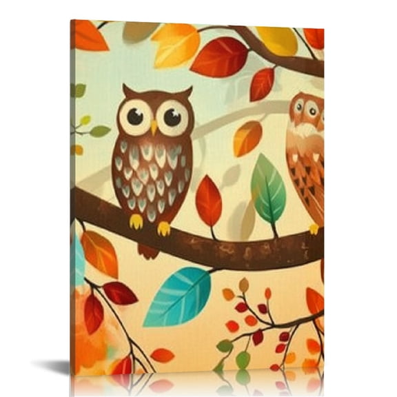Creowell Owls Tree Branch Autumn Canvas Prints Wall Art for Home Decor Living Room Bathroom Office 12x16in