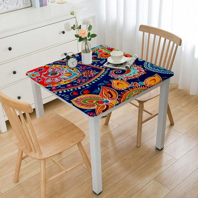 Creowell Paisley Floral Square Tablecloth Retro Colorful Indian Style