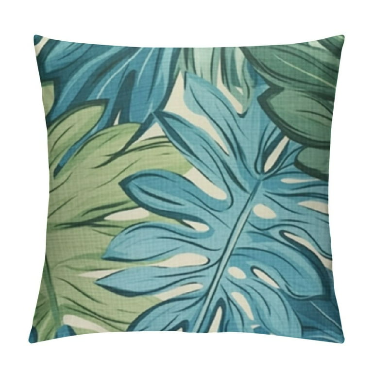 Creowell Palm Leaf Pillow Covers Modern Watercolor Tropical Leaves Light Blue Green Decorative Outdoor Throw Pillows Summer Case Square Cushion Cover Decor for Sofa Couch Bed 22x22in Walmart