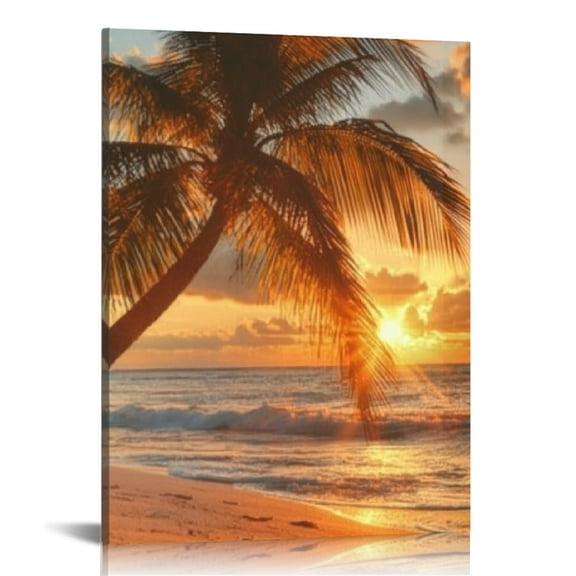 Creowell Palm Tree Beach Sunset Wall Decor Canvas Art Ready to Hang 12x16in