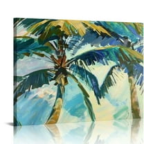 Creowell Palm Tree Canvas Wall Art: Bathroom Coconut Leaf Painting Print Bedroom Hawaii Sunset Ocean Beach Picture Abstract Tropical Seascape Artwork Colorful Coastal Scenery Wall Art 20x16in