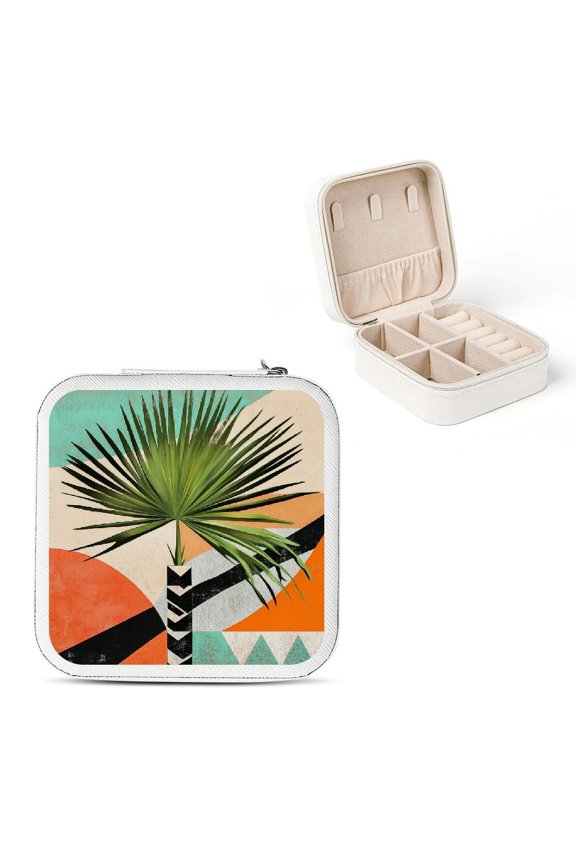 Palm Tree Geometric Shapes Jewelry Box for Necklaces Rings White