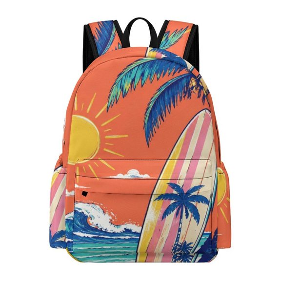Creowell Palm Tree Surfboard Beach Sunset Printed Oxford Backpack, Large Capacity Laptop Backpack, Water Resistant, Travel Daypack for College Work Commuting Adults, 42x30x15cm
