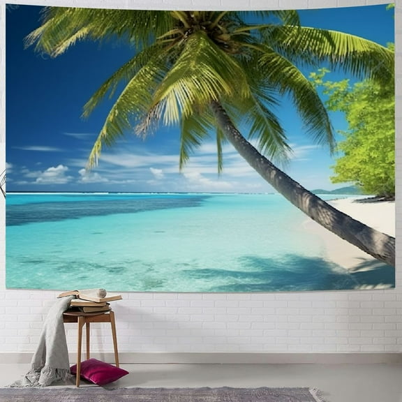 Creowell  Palm Tree Tapestry for Bedroom Ocean Beach Tapestry Wall Hanging Boho Tapestry Aesthetic Blue Nature Landscape Tropical Decor for Dorm Living Room Bohemian Wall Art 40x30inch