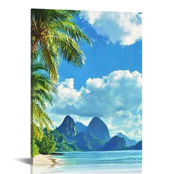 Creowell Palm Trees Mountain Blue Sky Canvas Wall Art Home Decor 12x16in