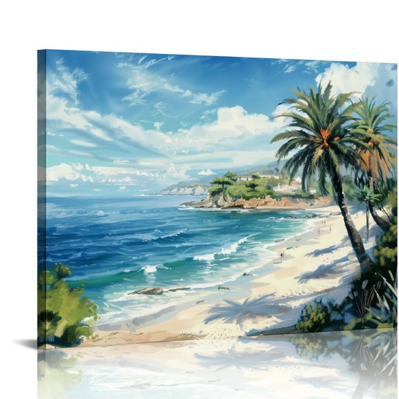 Creowell Palm Trees Ocean Wall Decor Canvas Print Ready To Hang 16x12in