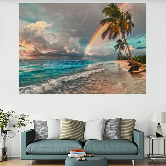 Creowell Palm Trees Rainbow Beach Tapestry Wall Hanging Home Decor 60x40in